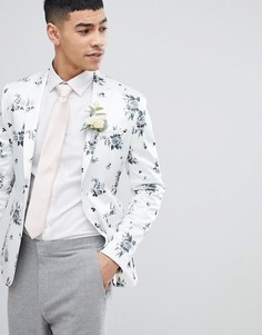 Белый блейзер суперузкого кроя с цветочным принтом ASOS DESIGN Wedding - Белый