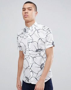 Белая облегающая рубашка с короткими рукавами и цветочным принтом Ted Baker - Белый