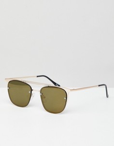 Солнцезащитные очки в стиле ретро в золотистой оправе с зелеными стеклами ASOS DESIGN - Золотой