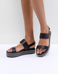 Черные сандалии на плоской платформе с отделкой Glamorous - Черный