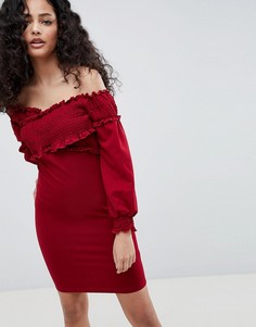 Платье с открытыми плечами и драпировкой Parisian - Красный