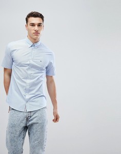 Поплиновая рубашка классического кроя в сине-белую полоску с короткими рукавами и логотипом Tommy Hilfiger - Синий