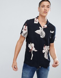 Черная рубашка классического кроя с принтом листьев New Look - Черный