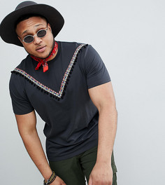 Черная удлиненная свободная футболка с отделкой кантом и помпонами ASOS DESIGN Plus - Черный