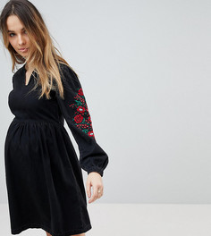 Свободное джинсовое платье с вышивкой ASOS DESIGN Maternity - Черный