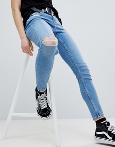 Зауженные джинсы с необработанными краями New Look Hallie - Синий
