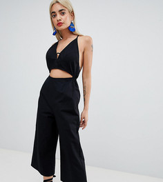 Хлопковый комбинезон с вырезом ASOS DESIGN Petite - Черный