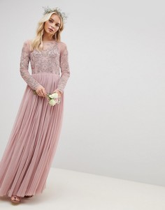 Платье макси с длинными рукавами и вышивкой ASOS DESIGN Bridesmaid - Мульти