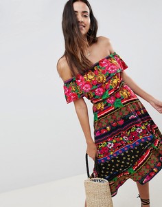 Сарафан миди с открытыми плечами и цветочным принтом ASOS DESIGN - Мульти