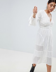 Платье миди с вышивкой ришелье и кисточками River Island - Белый