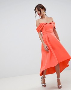 Платье миди для выпускного с открытыми плечами ASOS DESIGN - Розовый