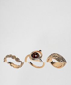 3 кольца с искусственным топазом и гравировкой ASOS - Золотой
