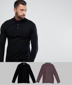 Комплект из 2 футболок-поло с длинными рукавами ASOS DESIGN - СКИДКА - Мульти