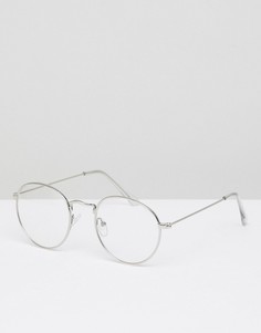 Круглые очки в серебристой металлической оправе с прозрачными стеклами ASOS DESIGN - Серебряный