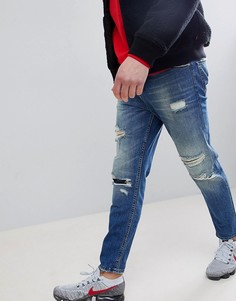Синие зауженные джинсы с рваной отделкой ASOS - Синий