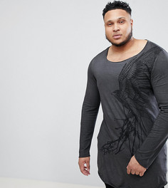 Длинный выбеленный лонгслив с принтом ASOS DESIGN Plus - Серый