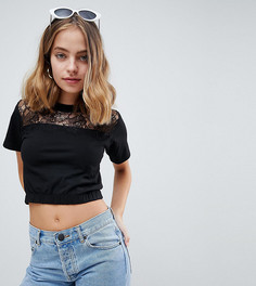 Футболка с кружевной кокеткой ASOS PETITE - Черный