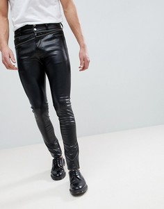 Черные супероблегающиие джинсы из искусственной кожи с молниями ASOS - Черный