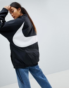 Черная оversize-куртка с короткой молнией и крупным логотипом-галочкой Nike Vapourwave - Черный