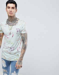 Длинная футболка с цветочным принтом ASOS DESIGN - Синий