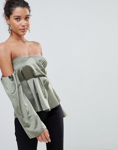 Атласный топ с открытыми плечами и вырезом в форме сердца ASOS DESIGN - Розовый
