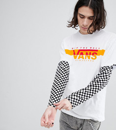Белая двухслойная футболка с шахматным принтом на рукавах Vans эксклюзивно для ASOS - Белый