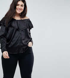 Атласный топ на одно плечо с оборками ASOS DESIGN CURVE - Черный