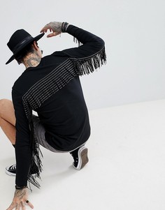 Удлиненный лонгслив с заклепками и бахромой на спине ASOS DESIGN - Черный