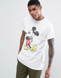 Свободная футболка с винтажным принтом Микки Мауса и закатанными рукавами ASOS DESIGN - Белый