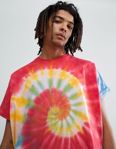 Удлиненная oversize-футболка с отворотами на рукавах и ярким спиралевидным принтом тай-дай ASOS DESIGN - Мульти