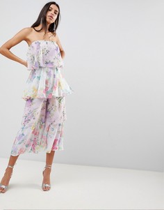 Комбинезон с цветочным принтом и ярусными оборками ASOS - Фиолетовый