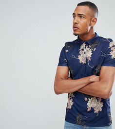 Поло с цветочным принтом ASOS DESIGN Tall - Темно-синий