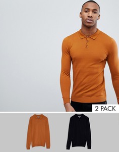 Набор из 2 облегающих поло (светло-коричневое / черное) ASOS DESIGN - СКИДКА - Мульти
