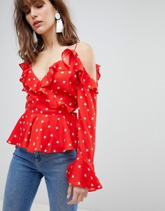 Топ в звездочку с запахом и оборками ASOS DESIGN - Мульти