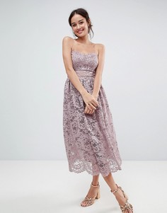 Кружевное платье-бандо миди для выпускного ASOS DESIGN - Розовый