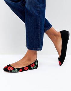 Балетки с вышивкой ASOS - Черный