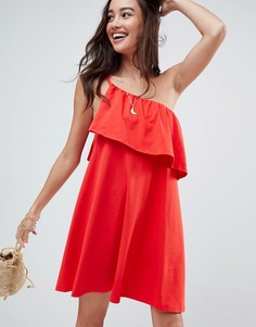 Легкое платье на одно плечо с оборками ASOS DESIGN - Красный