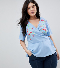 Топ с запахом и вышивкой эксклюзивно для ASOS DESIGN CURVE - Синий