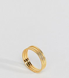Трехрядное кольцо из позолоченного серебра с гравированным узором ASOS - Золотой