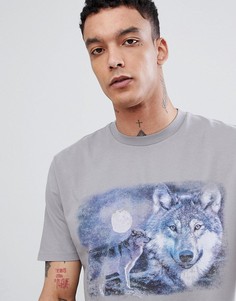 Свободная футболка с принтом волка в стиле ретро ASOS DESIGN - Серый