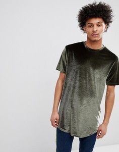Велюровая удлиненная свободная футболка с асимметричным краем ASOS DESIGN - Зеленый