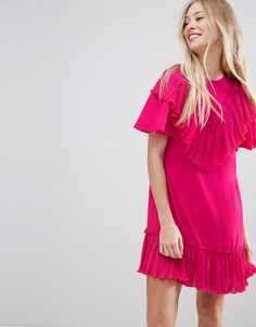 Платье мини А-силуэта с плиссированной оборкой ASOS - Розовый