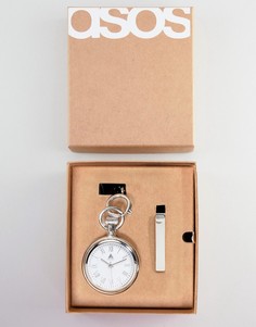 Подарочный набор с карманными часами и зажимом для галстука ASOS DESIGN Wedding - Серебряный