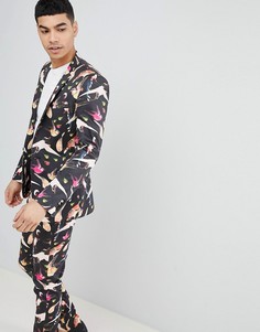 Облегающий пиджак с принтом ASOS DESIGN - Черный