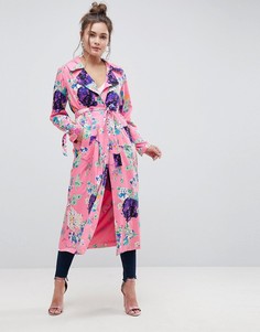 Длинное пальто с цветочным принтом ASOS - Мульти