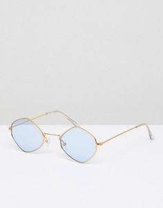 Золотистые солнцезащитные очки с синими стеклами ASOS DESIGN - Золотой