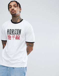 Свободная футболка с флоковым принтом и контрастной горловиной ASOS DESIGN - Белый