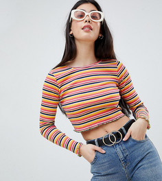 Укороченный лонгслив в яркую полоску ASOS DESIGN Petite - Мульти