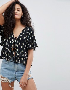Топ с завязками, оборками и цветочным принтом ASOS DESIGN - Мульти