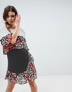 Свободное платье мини с принтом и оборками ASOS - Мульти